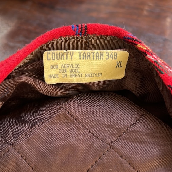 Vintage Men Scottish KILTMAKER Newsboy Flat Cap Wool Blend Red Country Tartan XL - Picture 9 of 11